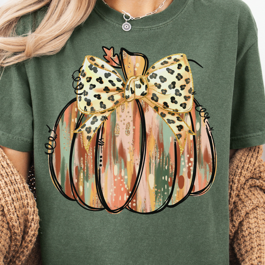 Brushstrokes Pumpkin with Cheetah Bow